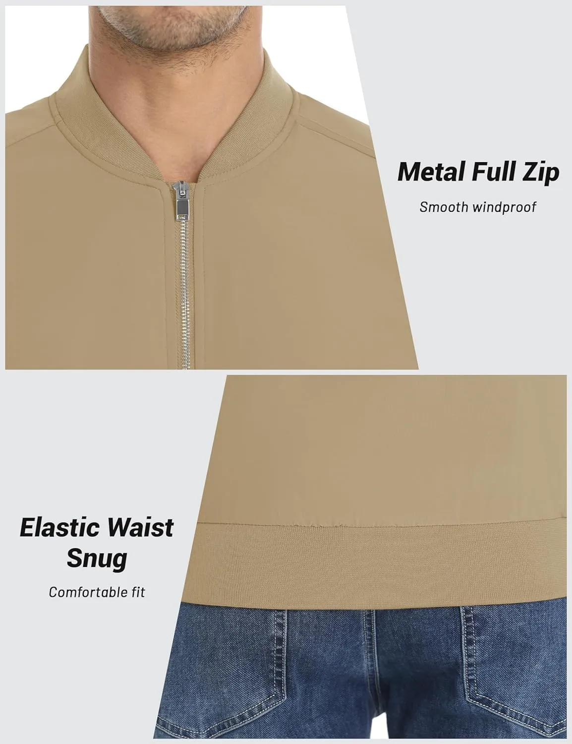 CRYSULLY Men's Bomber Jacket Lightweight Spring Fall Casual Windbreaker Full Zip Outwear Coat