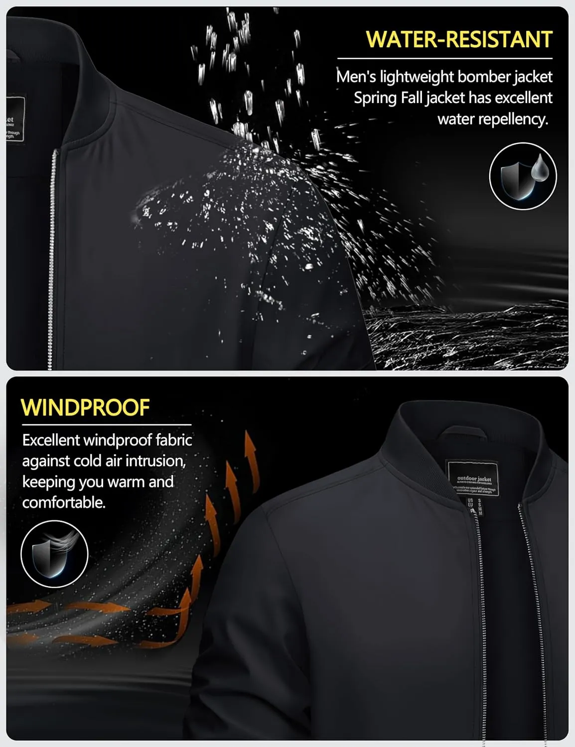 CRYSULLY Men's Bomber Jacket Lightweight Spring Fall Casual Windbreaker Full Zip Outwear Coat