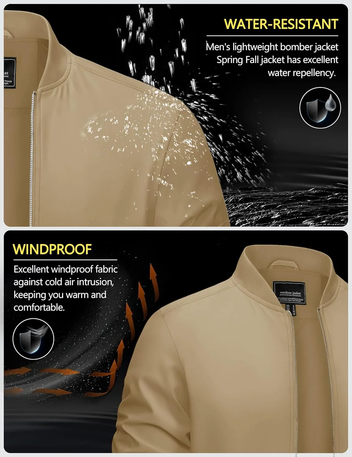 CRYSULLY Men's Bomber Jacket Lightweight Spring Fall Casual Windbreaker Full Zip Outwear Coat