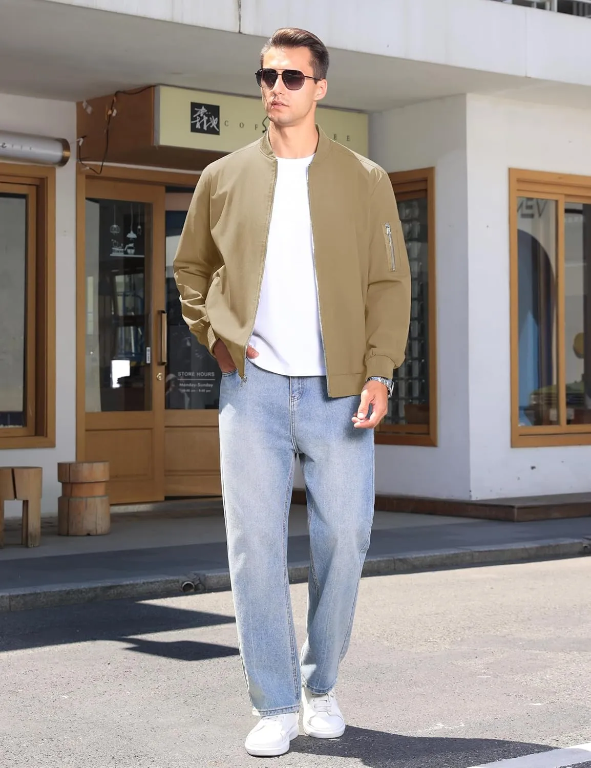 CRYSULLY Men's Bomber Jacket Lightweight Spring Fall Casual Windbreaker Full Zip Outwear Coat