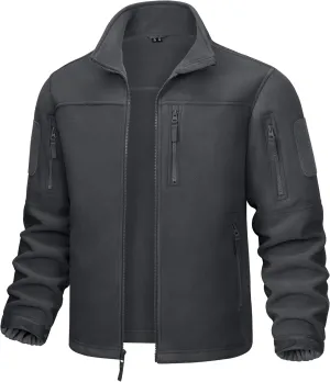 CRYSULLY Men's Fleece Jacket Tactical Full-Zip Winter Coat Jackets Multi Pockets