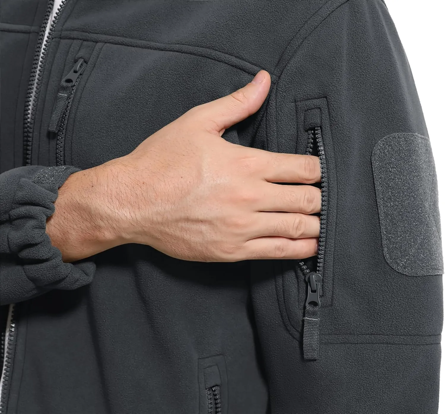 CRYSULLY Men's Fleece Jacket Tactical Full-Zip Winter Coat Jackets Multi Pockets