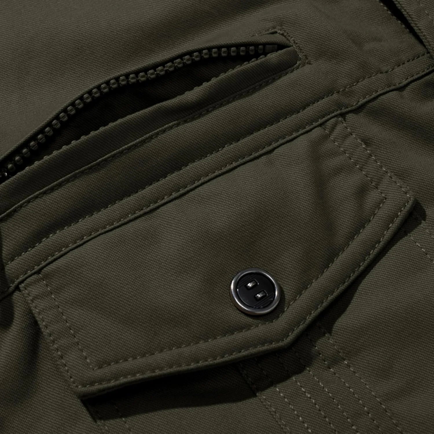 CRYSULLY Men's Winter Casual Thicken Multi Pocket Field Jacket Outwear Fleece Cargo Jackets Coat