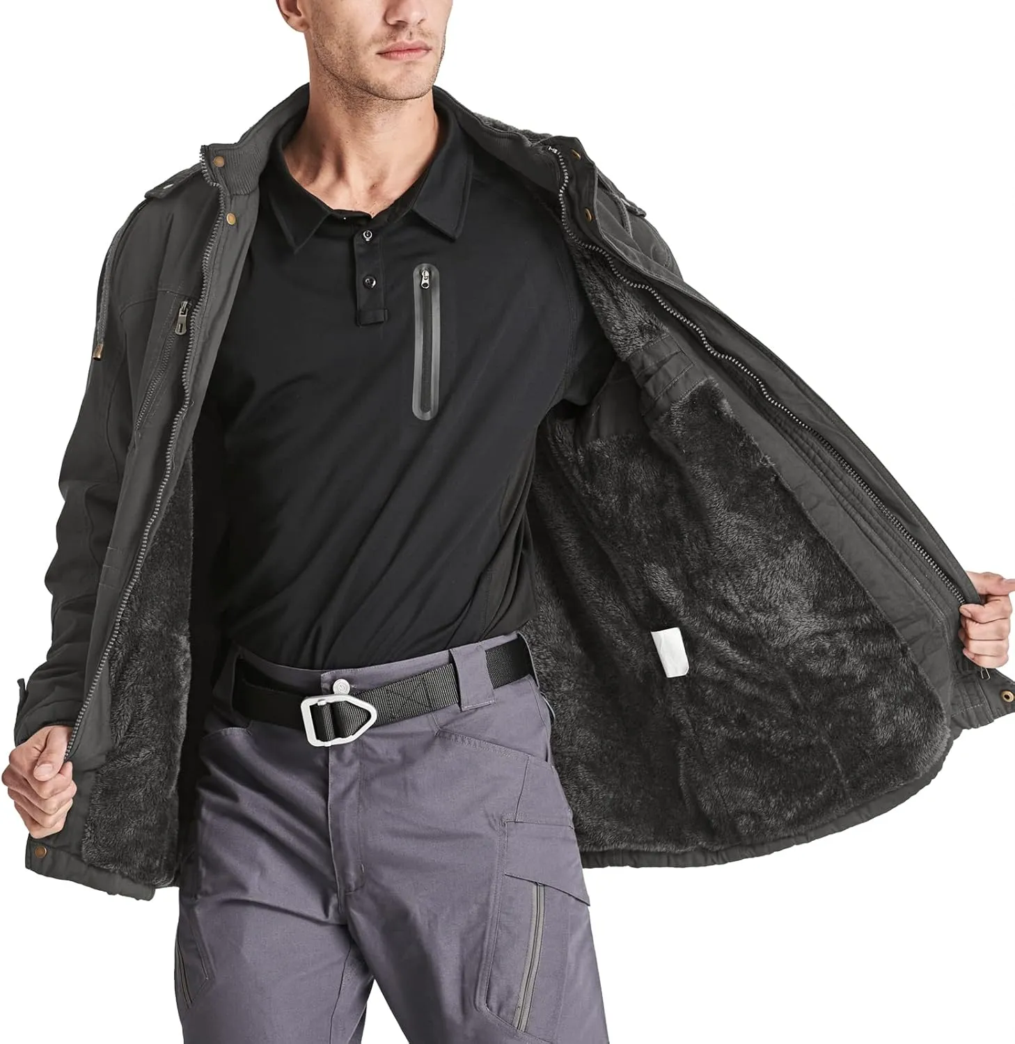CRYSULLY Men's Winter Casual Thicken Multi-Pocket Outwear Jacket Coat With Removable Hood