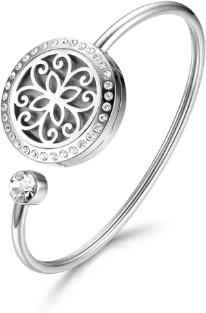 Cupimatch Adjustable Tree of Life Essential Oil Diffuser Bracelet, Stainless Steel CZ Aromatherapy Locket Bangle 8 Color Pads Jewelry Set for Women Girl Gifts