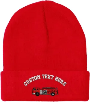 Custom Beanies for Men Pumper Fire Truck Embroidery Firefighter Fire Truck Winter Hats for Women Acrylic Skull Cap 1 Size Red Personalized Text Here