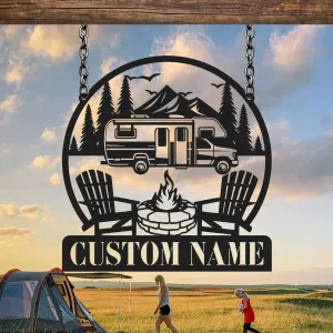Custom Campfire Sign, Personalized Camping Gifts, Camping Car Metal Sign, Camper Decor, Campsite Sign, Outdoor Decor, Cabin Sign, Fire Pit Sign, Gift for Him (Style-1)