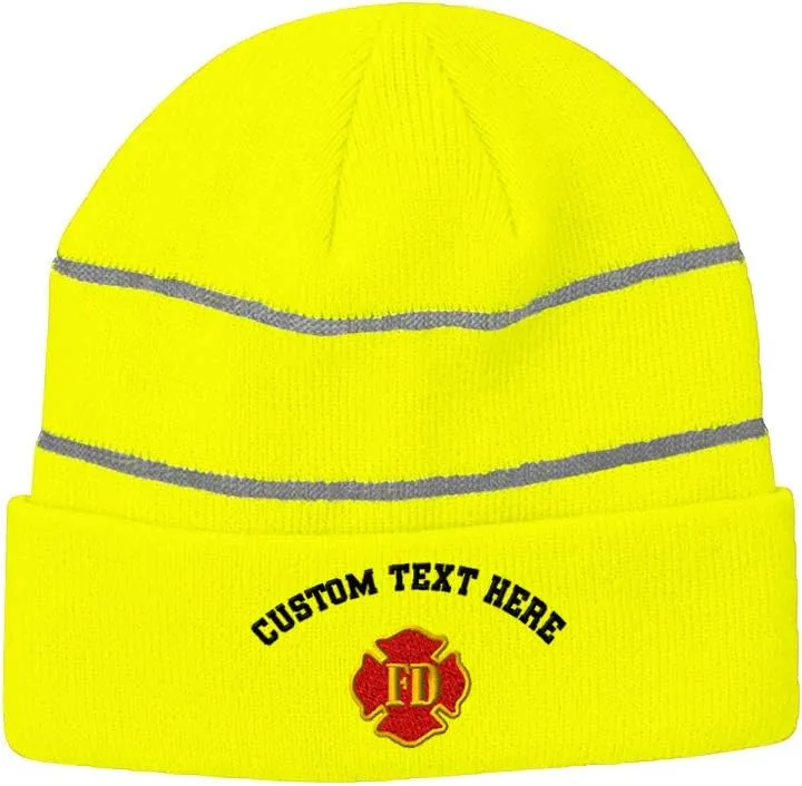 Custom Reflective Beanie Fd Fire Department Embroidery Acrylic