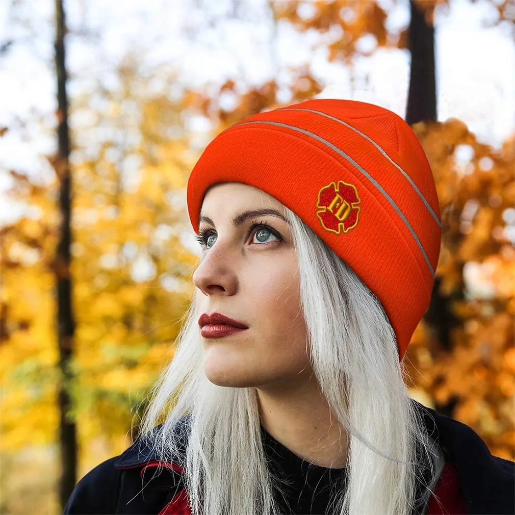 Custom Reflective Beanie Fd Fire Department Embroidery Acrylic