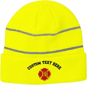 Custom Reflective Beanie Fd Fire Department Embroidery Acrylic