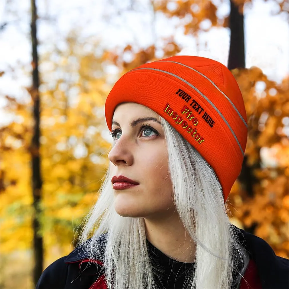 Custom Reflective Beanie Fire Inspector High Visibility Running Gear Skull Cap for Men & Women 1 Size