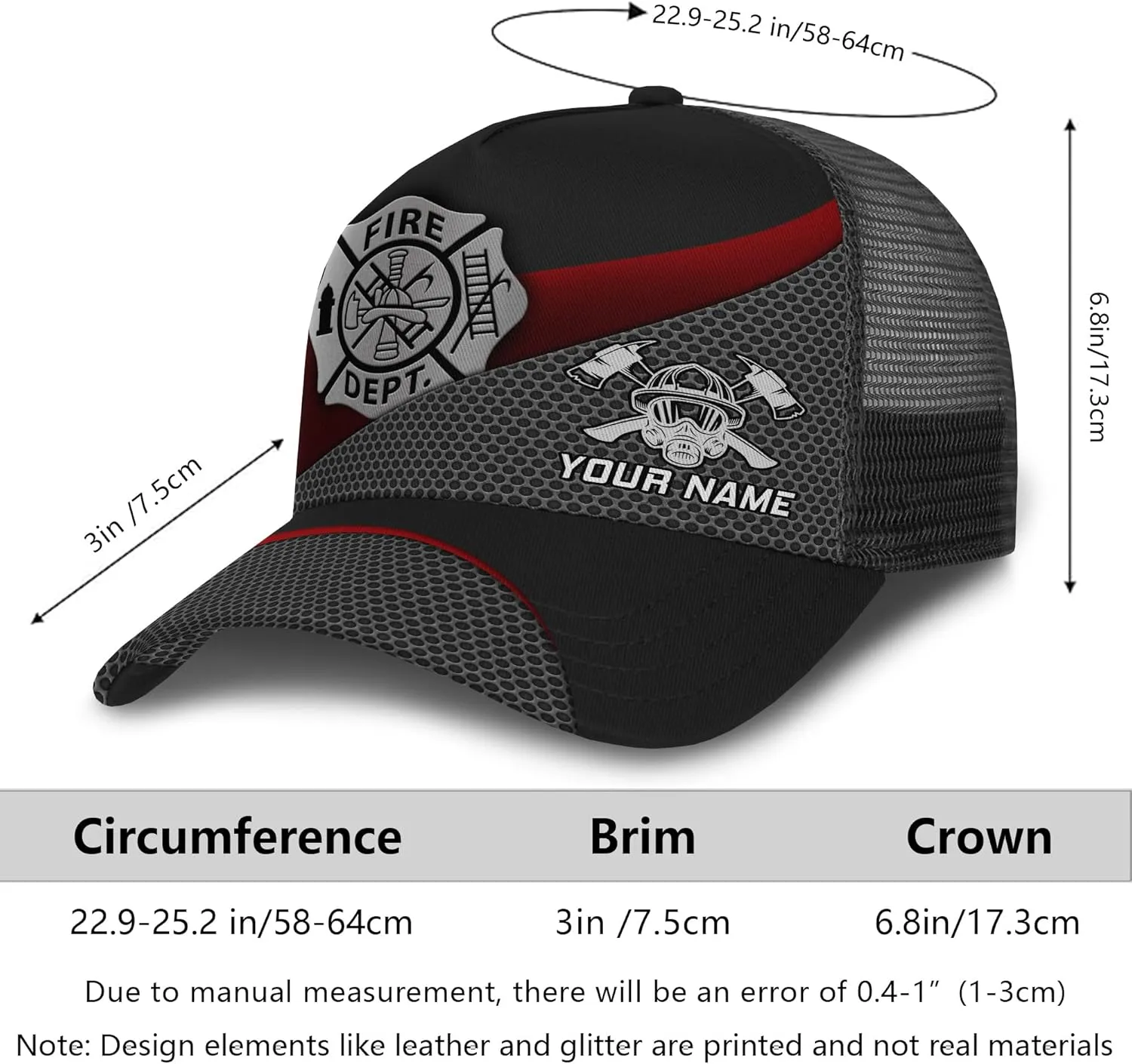 Customize Fire Department Badge Trucker Hat with Mesh Back Comfortable Firefighter Themed Meshback Caps Gift for Firemen