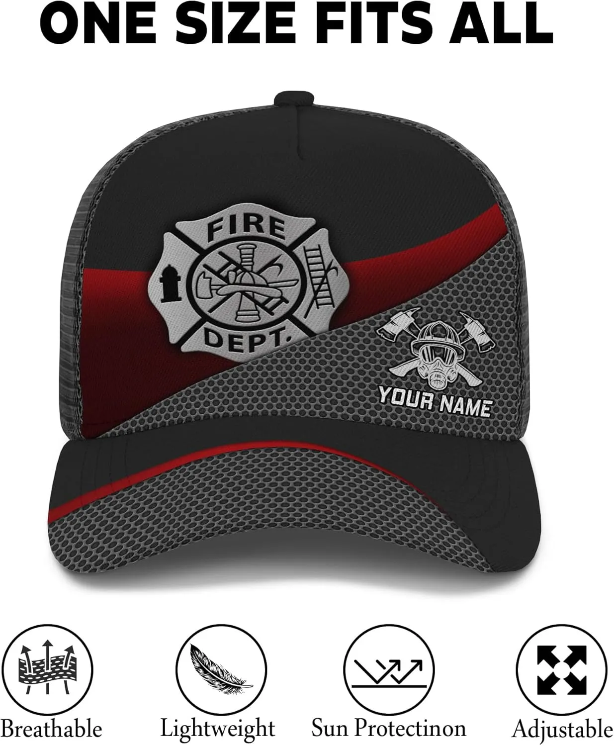 Customize Fire Department Badge Trucker Hat with Mesh Back Comfortable Firefighter Themed Meshback Caps Gift for Firemen