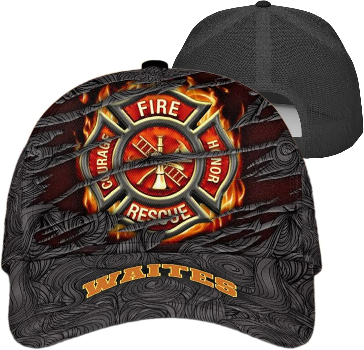 Customize Fire Department Badge Trucker Hat with Mesh Back Comfortable Firefighter Themed Meshback Caps Gift for Firemen