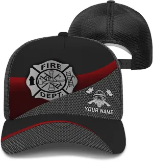 Customize Fire Department Badge Trucker Hat with Mesh Back Comfortable Firefighter Themed Meshback Caps Gift for Firemen