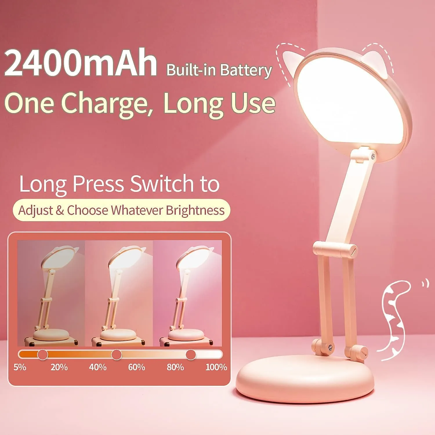 Cute Desk Lamp Pink Desk Lamp Foldable & Portable,Rechargeable 9 Brightness Kids Desk Lamp Cute Lamp Cat Lamp Kawaii Room Decor, Kawaii Lamp Pink Desk Lamp Cute Lamp Hello Kitty Lamp Kawaii Room Decor
