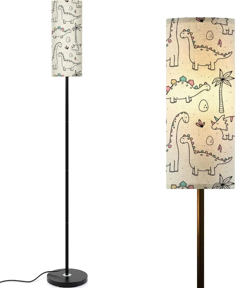 Cute dinosaurs tropic plants Funny cartoon dino seamless pattern Hand Modern Floor Lamp Minimalist Standing Lamps for Living Room LED Corner Lamp Remote Control Metal Pole Lamp for Bedroom, Reading