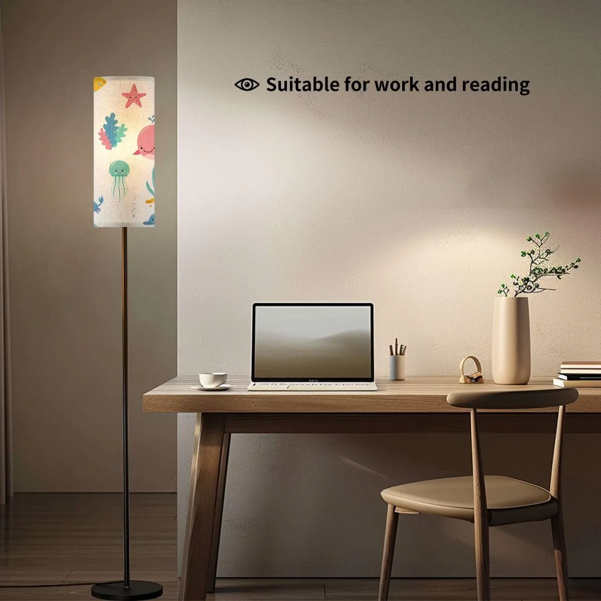 Cute sea ocean cartoon animals fishes Seamless pattern underwater Modern Floor Lamp Minimalist Standing Lamps for Living Room LED Corner Lamp Remote Control Metal Pole Lamp for Bedroom, Reading
