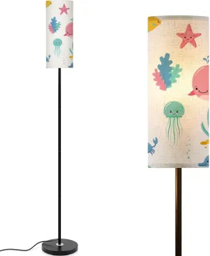 Cute sea ocean cartoon animals fishes Seamless pattern underwater Modern Floor Lamp Minimalist Standing Lamps for Living Room LED Corner Lamp Remote Control Metal Pole Lamp for Bedroom, Reading