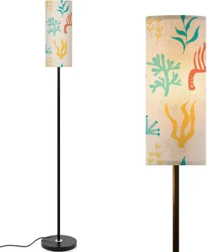 Cute Seamless Pattern Corals Marine Plants Modern Floor Lamp Minimalist Standing Lamps for Living Room LED Corner Lamp Remote Control Metal Pole Lamp for Bedroom, Reading