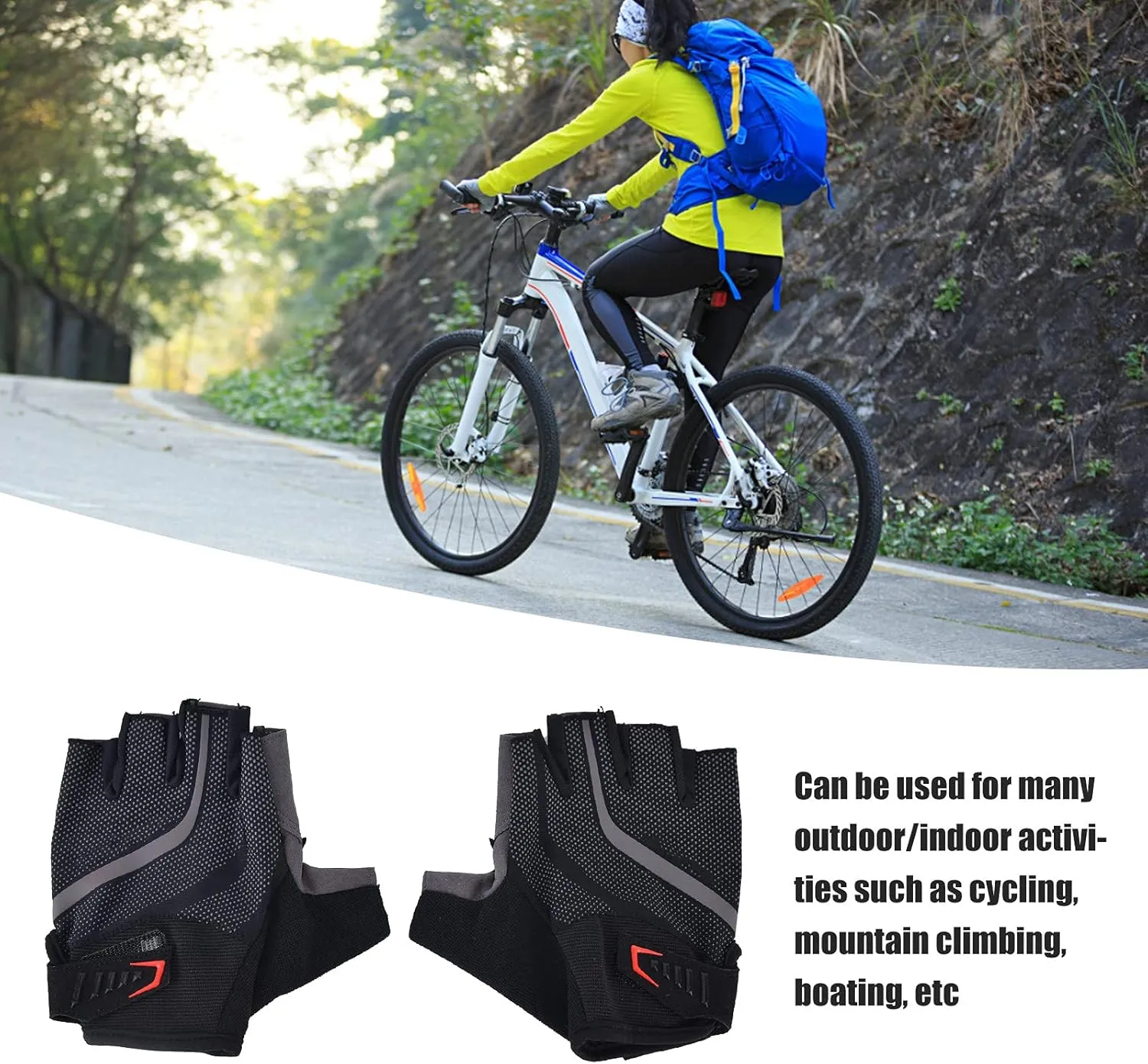 Cycling Gloves Anti Slip Half Finger Shock Absorbing for Men and Women, Breathable Lightweight Polyurethane Material, Ideal for Cycling Fitness Exercise and Other Outdoor Activi