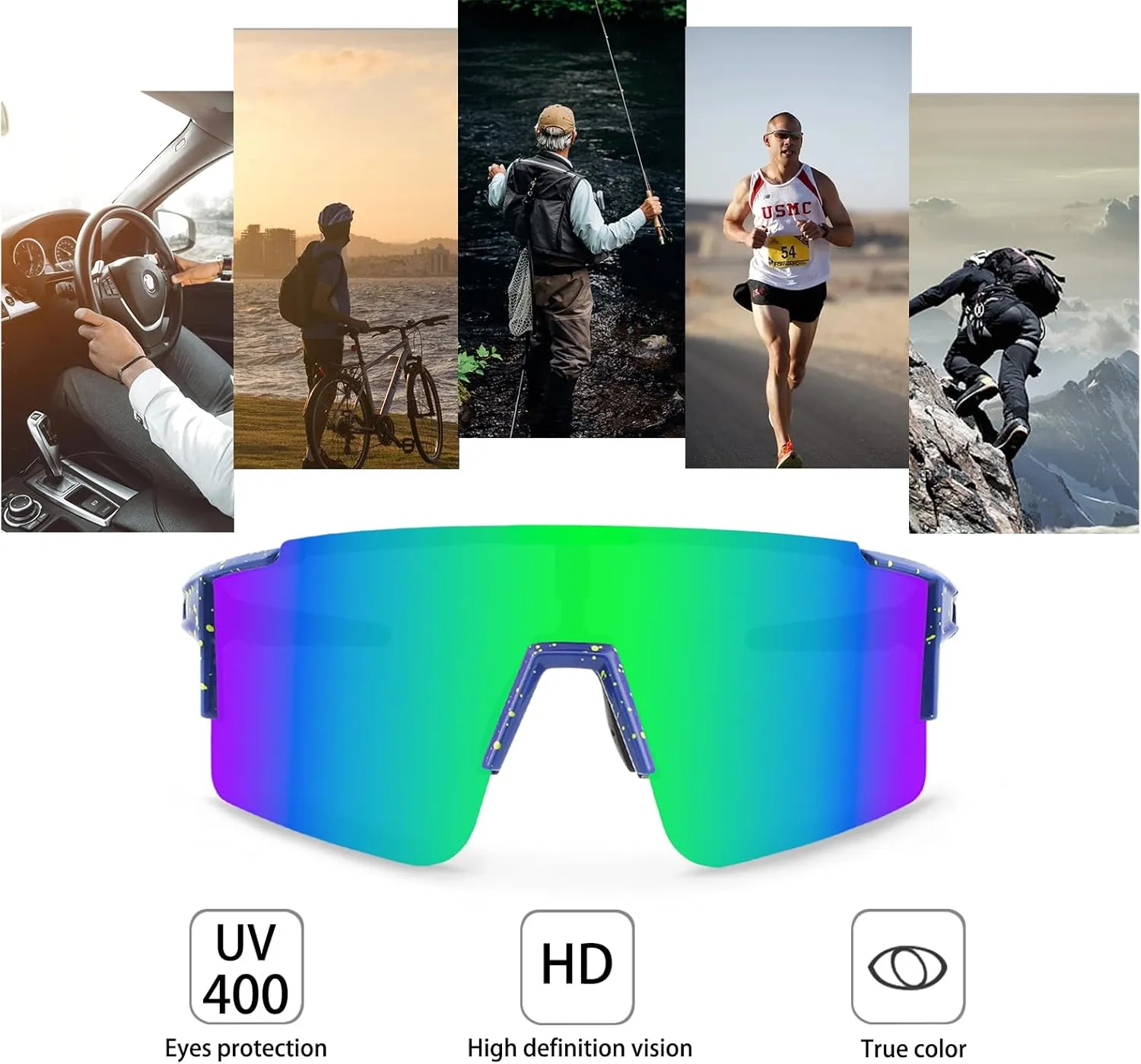 Cycling Sunglasses Polarized Sunglasses for Cycling Men Women with 1 Lens or 3 Interchangeable Lens Baseball Glasses