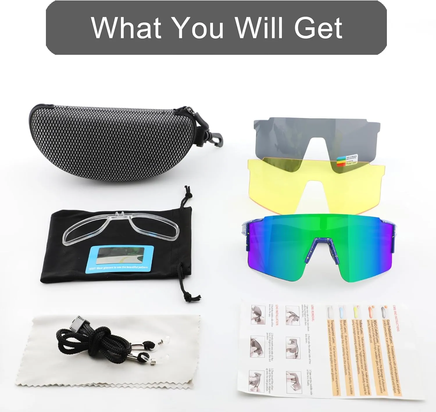 Cycling Sunglasses Polarized Sunglasses for Cycling Men Women with 1 Lens or 3 Interchangeable Lens Baseball Glasses