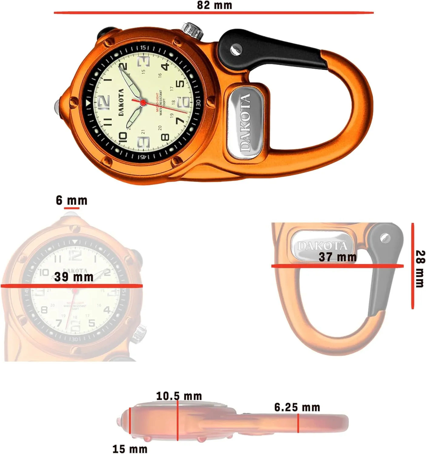 Dakota Mini Clip Microlight, Quality Pocket and Fob Watch, Premium Durability Outdoor Gifts for Men, Use for Fishing Hunting, and More, LED Flashlight, Clip on Watch