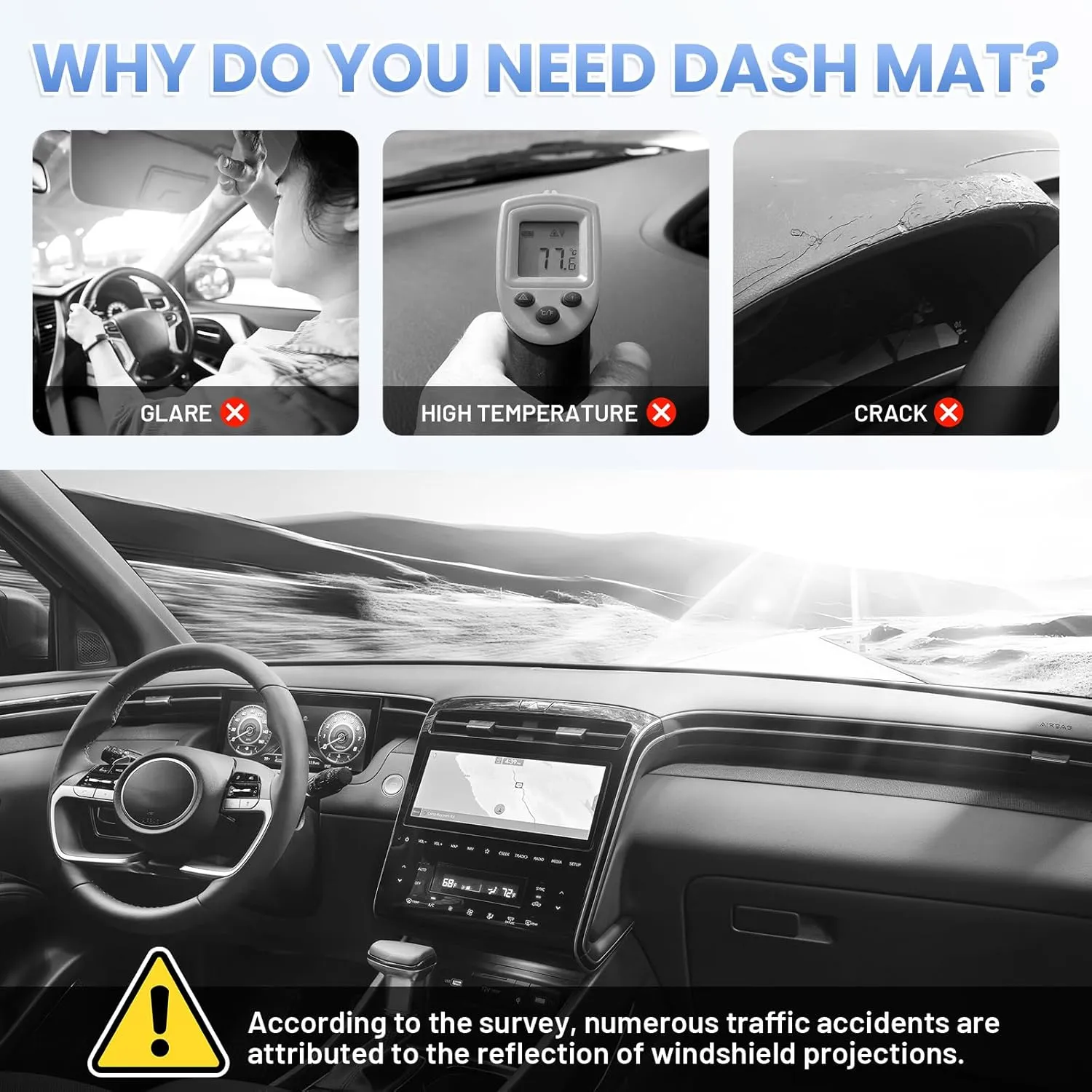 Dash Cover for 2022 2023 2024 Hyundai Santa Cruz Dashboard Cover Mat for Santa Cruz Accessories Suede Dash Mat Santa Cruz Sun Shade Nonslip Mesh Protector No Glare(Not Fit 12.3-inch Screen)