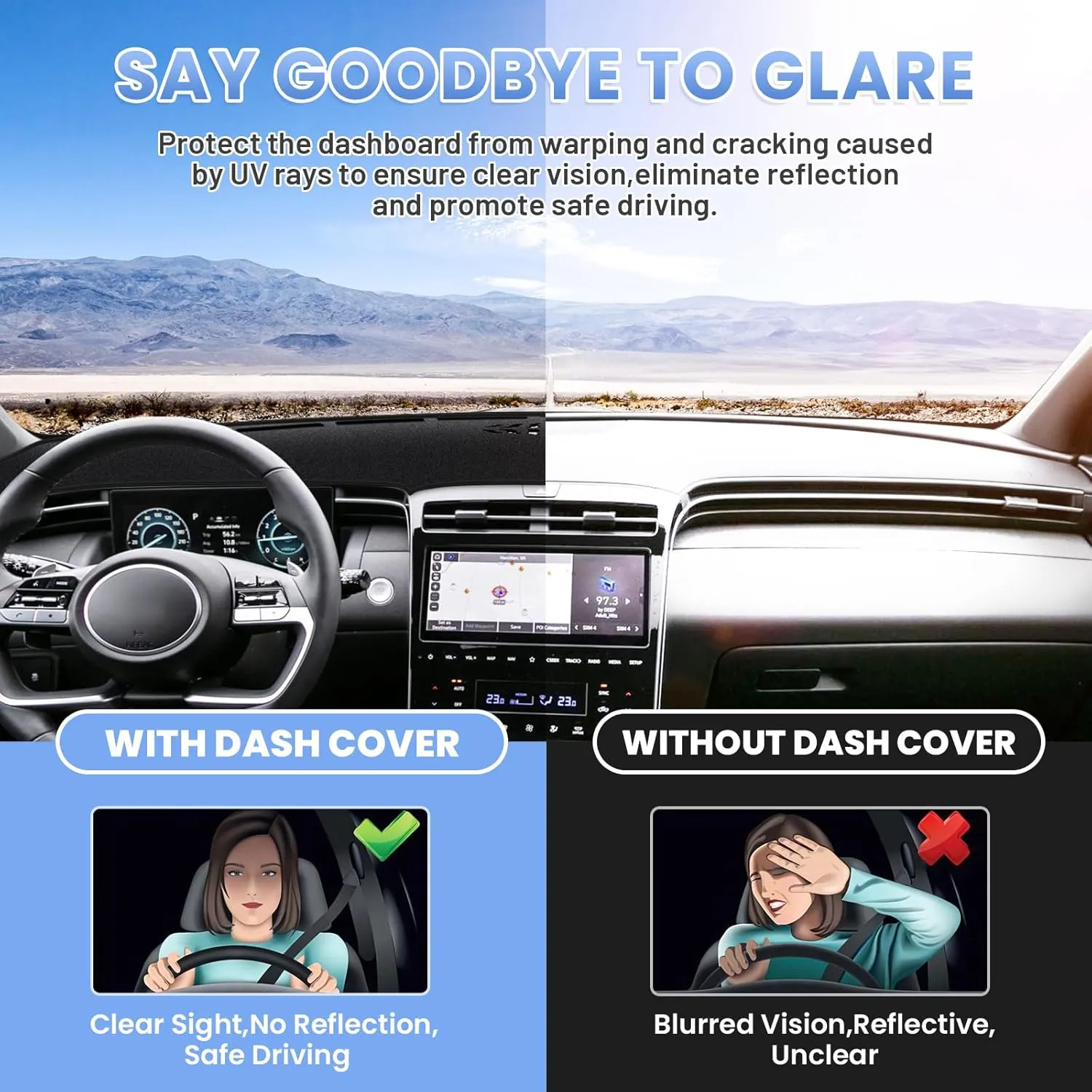 Dash Cover for 2022 2023 2024 Hyundai Santa Cruz Dashboard Cover Mat for Santa Cruz Accessories Suede Dash Mat Santa Cruz Sun Shade Nonslip Mesh Protector No Glare(Not Fit 12.3-inch Screen)