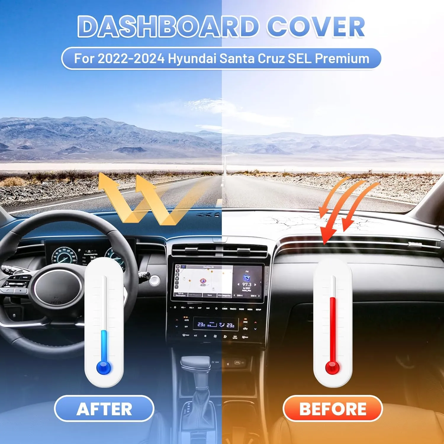 Dash Cover for 2022 2023 2024 Hyundai Santa Cruz Dashboard Cover Mat for Santa Cruz Accessories Suede Dash Mat Santa Cruz Sun Shade Nonslip Mesh Protector No Glare(Not Fit 12.3-inch Screen)