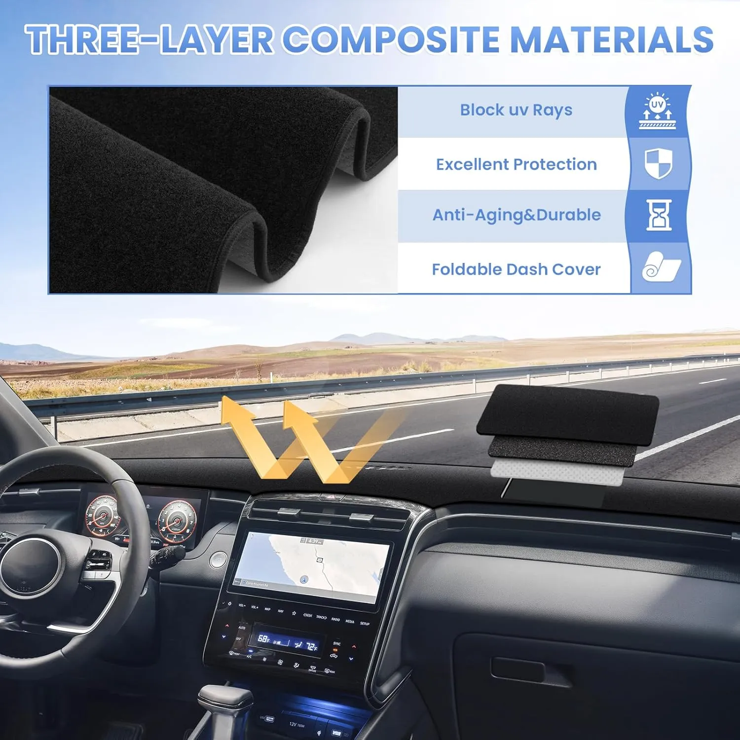 Dash Cover for 2022 2023 2024 Hyundai Santa Cruz Dashboard Cover Mat for Santa Cruz Accessories Suede Dash Mat Santa Cruz Sun Shade Nonslip Mesh Protector No Glare(Not Fit 12.3-inch Screen)