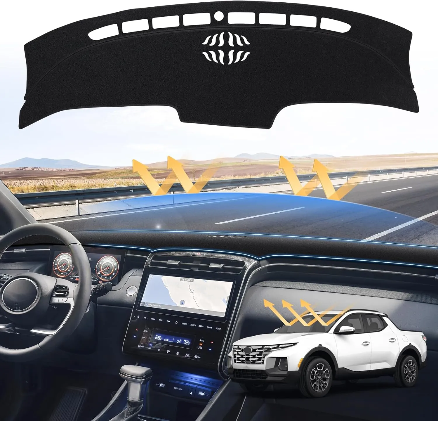 Dash Cover for 2022 2023 2024 Hyundai Santa Cruz Dashboard Cover Mat for Santa Cruz Accessories Suede Dash Mat Santa Cruz Sun Shade Nonslip Mesh Protector No Glare(Not Fit 12.3-inch Screen)