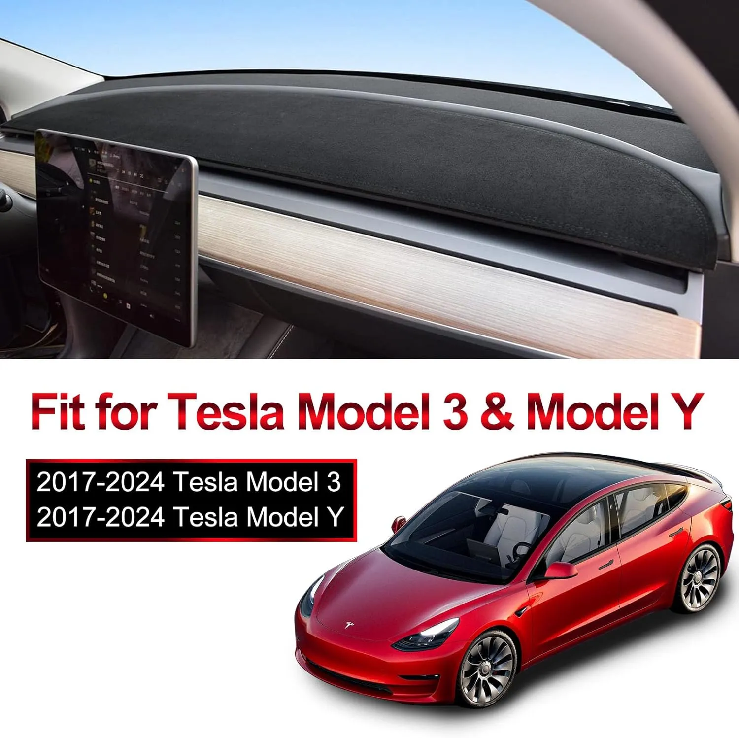 Dashboard Cover for Tesla Model 3/Y Alcantara Dash Cover Mat Compatible with Tesla Model Y Model 3 2016-2023 Dashboard Pad Protective Interior Covers Accessories