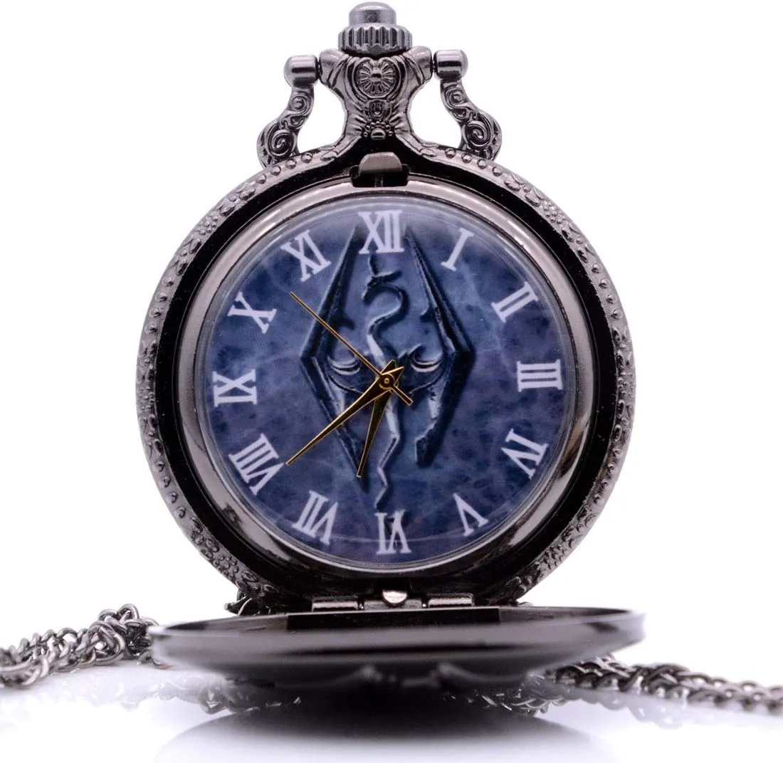 Ddjbdb Vintage Antique Cosplay Quartz Mens Womens Pocket Watch Analog Pendant Necklace Chain Xmas Gifts (Black)