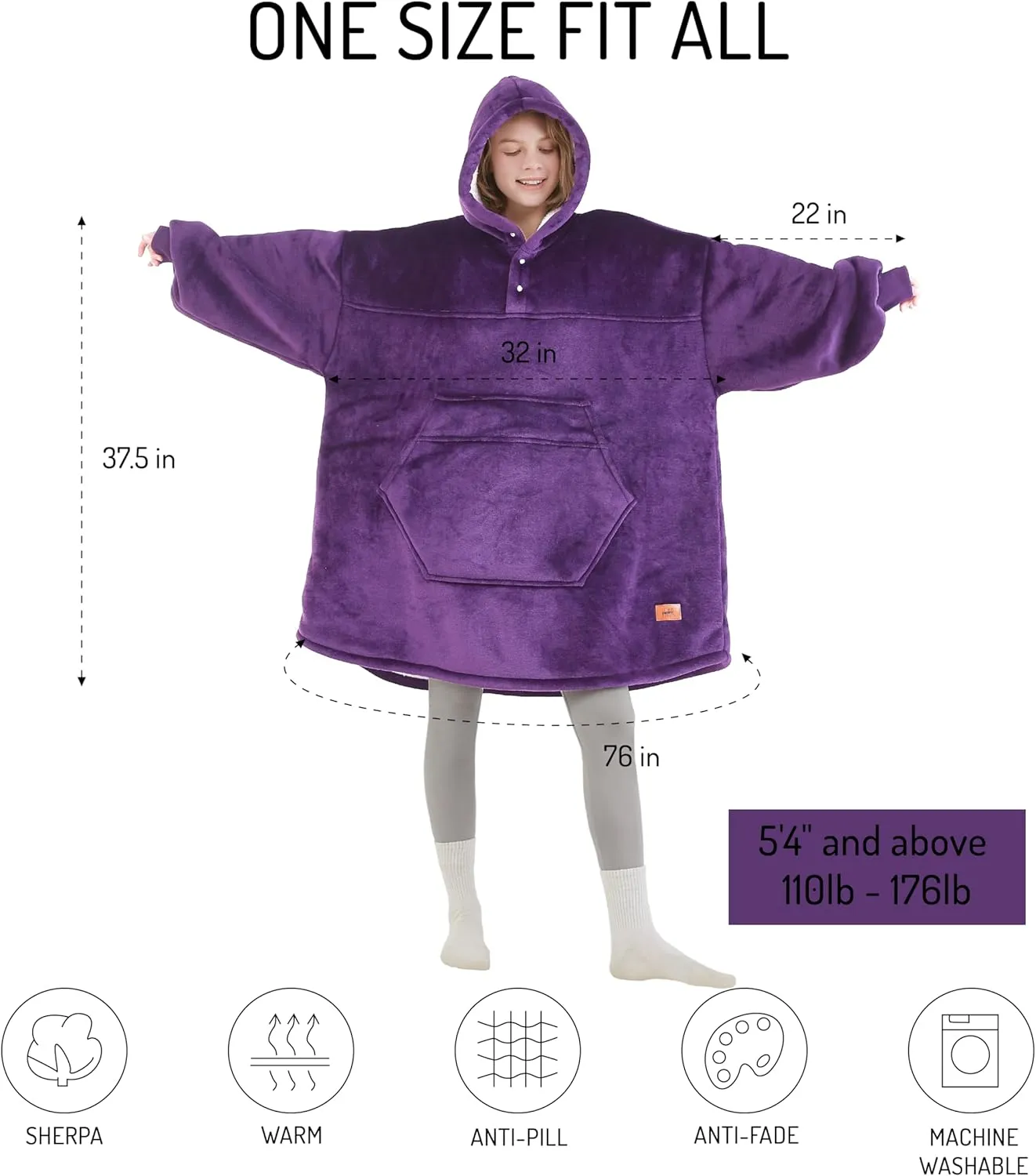 Degrees of Comfort Wearable Blanket Hoodie for Adults Women & Men - Cozy Warm, One Size Fits All