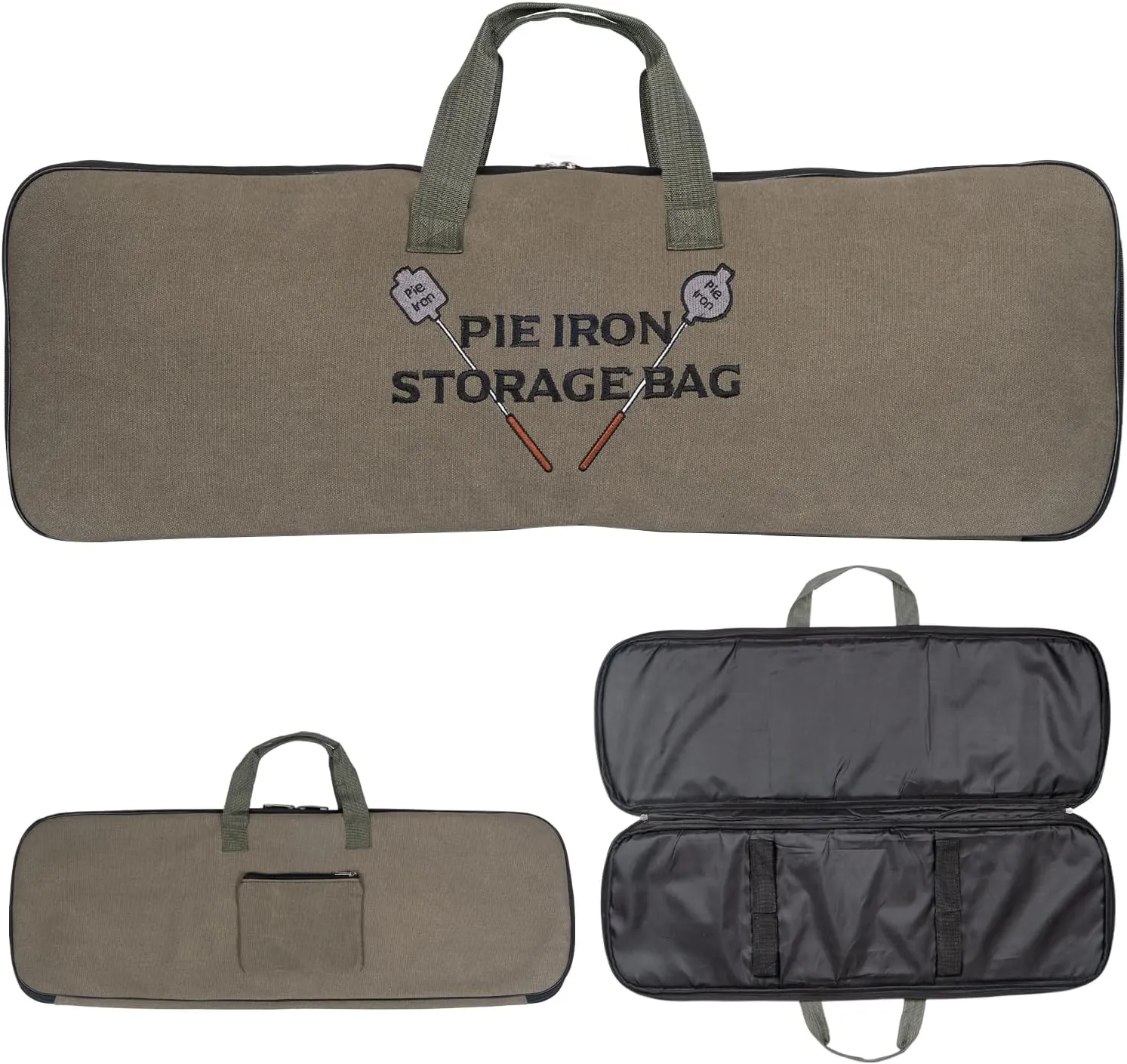 Deluxe Pie Iron Bag for Mountain Pie Maker Cast Iron Storage Fits up to 4, Heavy Duty Padding with Extra Pocket for Campfire Accessories, Strong Straps to Secure, Camping Storage Bag 32×12in