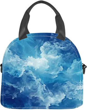 depicting a blue turbulent cloudy sky the style impressionist Insulated Adult Lunch Bag with Shoulder Strap for Women Lightweight Reusable Portable Freezable Lunch Tote Bag for Work Picnic