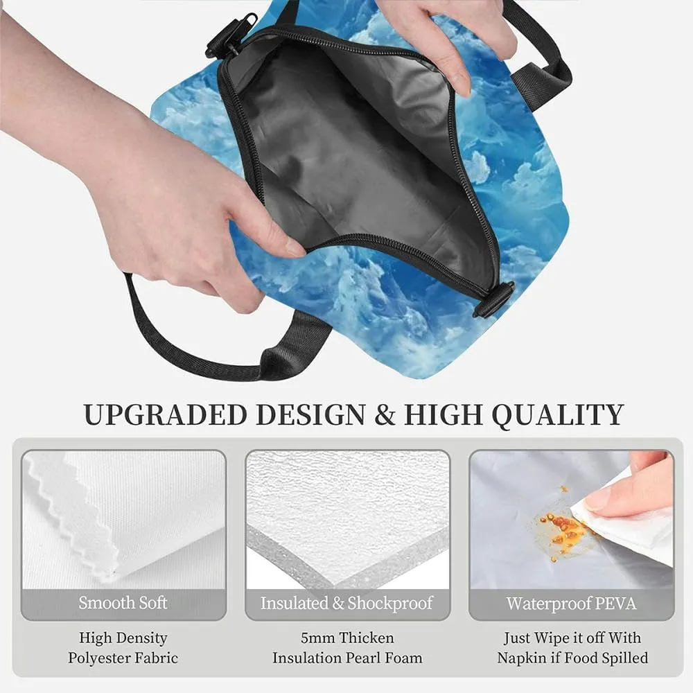 depicting a blue turbulent cloudy sky the style impressionist Insulated Adult Lunch Bag with Shoulder Strap for Women Lightweight Reusable Portable Freezable Lunch Tote Bag for Work Picnic