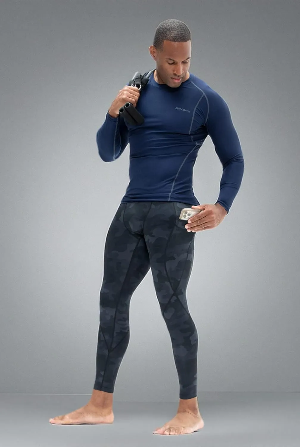 DEVOPS 2 or 3 Pack Men's Compression Pants Athletic Leggings with Pocket/Non-Pocket