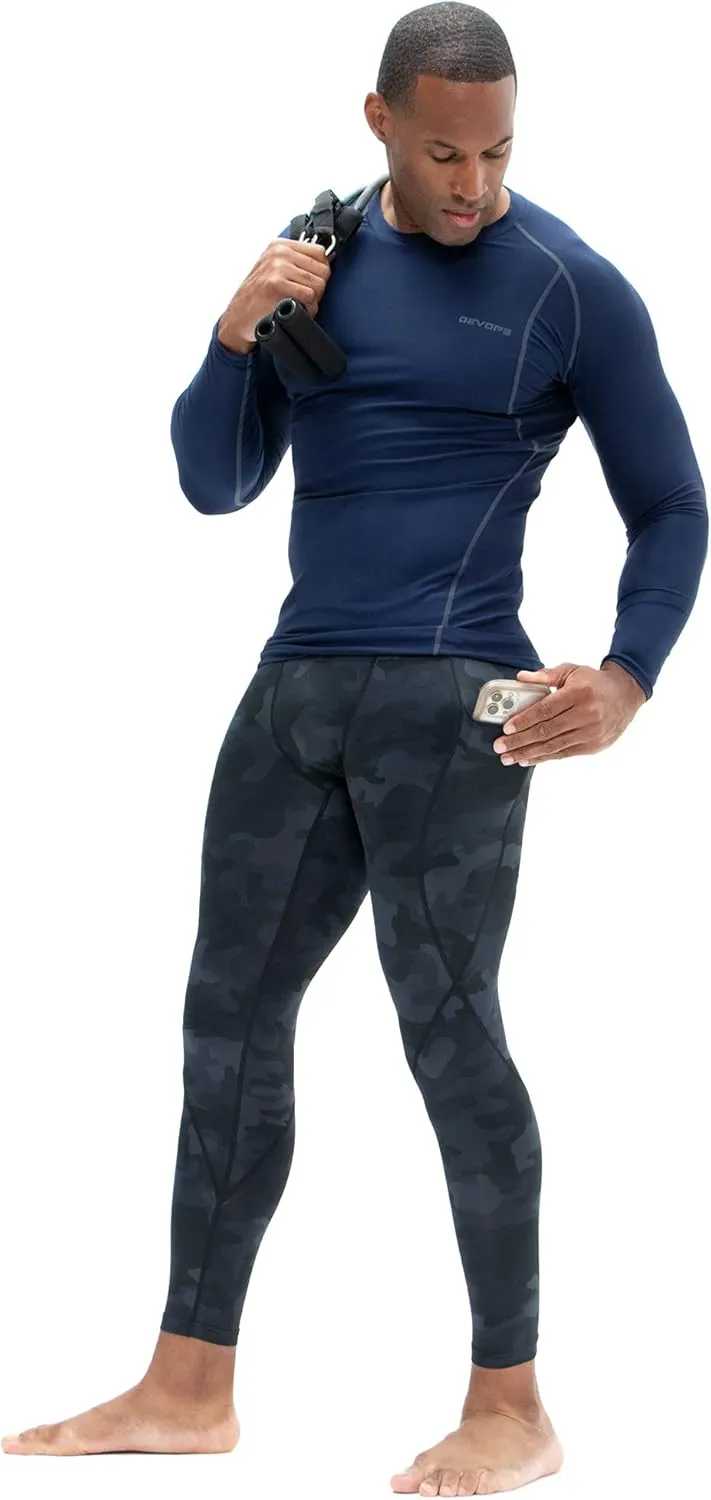DEVOPS 2 or 3 Pack Men's Compression Pants Athletic Leggings with Pocket/Non-Pocket