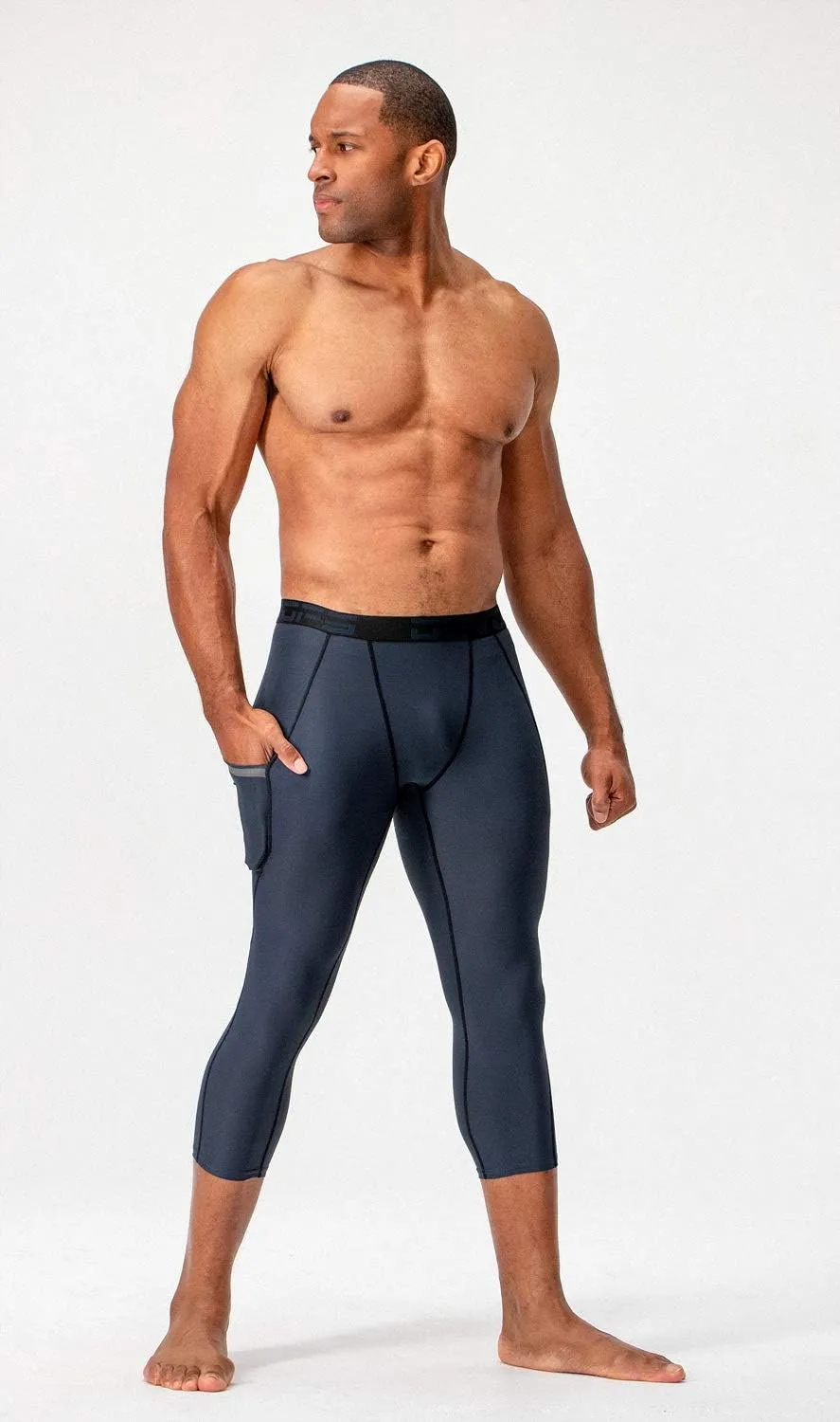 DEVOPS 2 Pack Men's 3/4 Compression Pants Athletic Leggings with Pocket