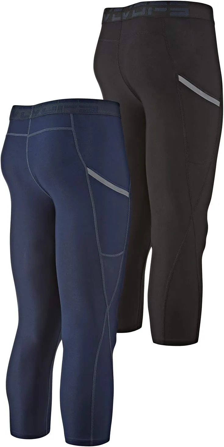 DEVOPS 2 Pack Men's 3/4 Compression Pants Athletic Leggings with Pocket