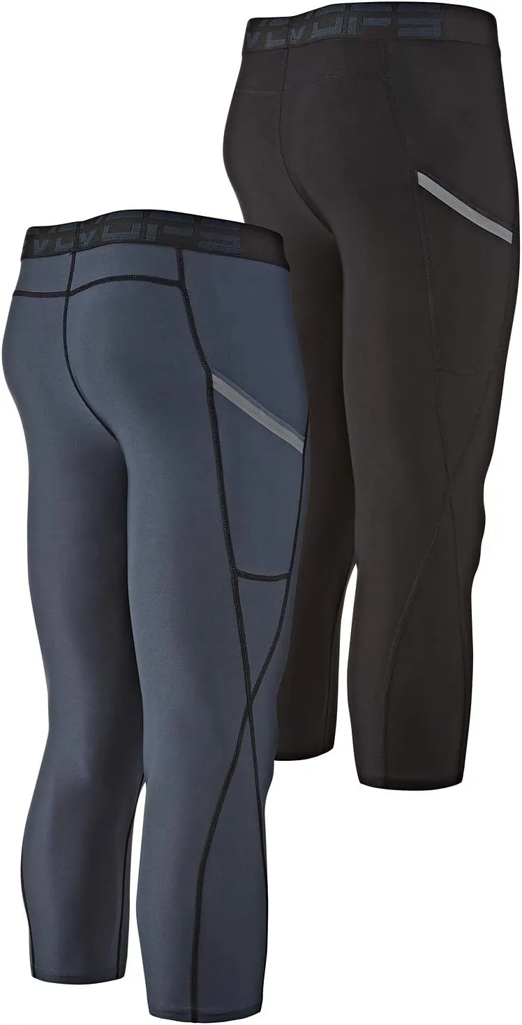 DEVOPS 2 Pack Men's 3/4 Compression Pants Athletic Leggings with Pocket