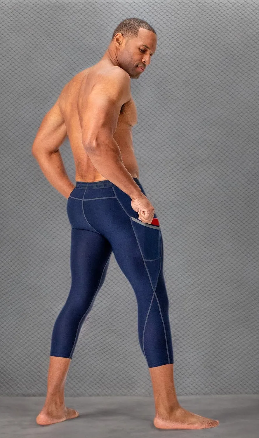 DEVOPS 2 Pack Men's 3/4 Compression Pants Athletic Leggings with Pocket