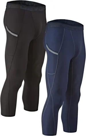 DEVOPS 2 Pack Men's 3/4 Compression Pants Athletic Leggings with Pocket