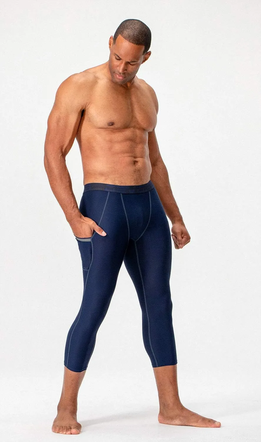 DEVOPS 2 Pack Men's 3/4 Compression Pants Athletic Leggings with Pocket