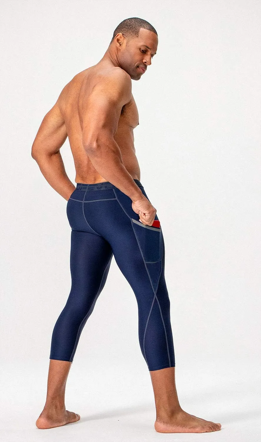 DEVOPS 2 Pack Men's 3/4 Compression Pants Athletic Leggings with Pocket
