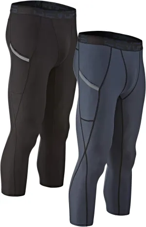 DEVOPS 2 Pack Men's 3/4 Compression Pants Athletic Leggings with Pocket