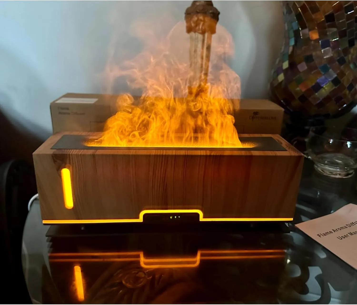 Diffuserlove Flame Diffuser Essential Oil Diffusers 200ml Aroma Diffusers for Bedroom Essential Oils Cool Flame Oil Diffuser (Size:9.8" L x 2.67" W x 3.5" H)